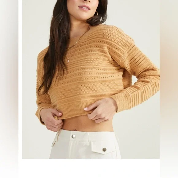 Women’s altar’d state crop sweater, scoop crew neck, never worn, size Small, tan - Picture 2 of 8